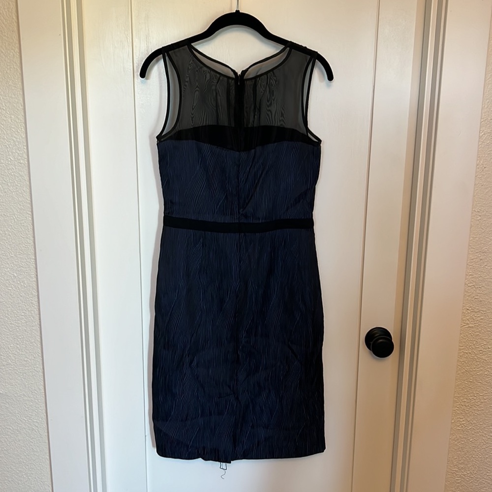 Navy blue sleeveless party dress with illusion top - Picture 2 of 4